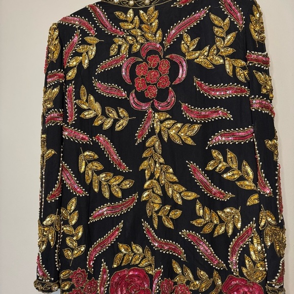 Vtg 80s Beaded Silk Evening Jacket Size Medium Floral - Picture 7 of 10